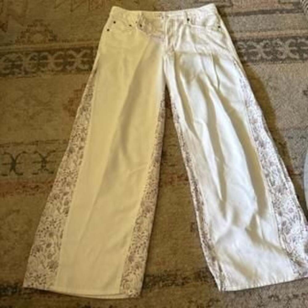 Lucky Brand White Floral Wide Leg Palazzo Jeans (Y2K Style)